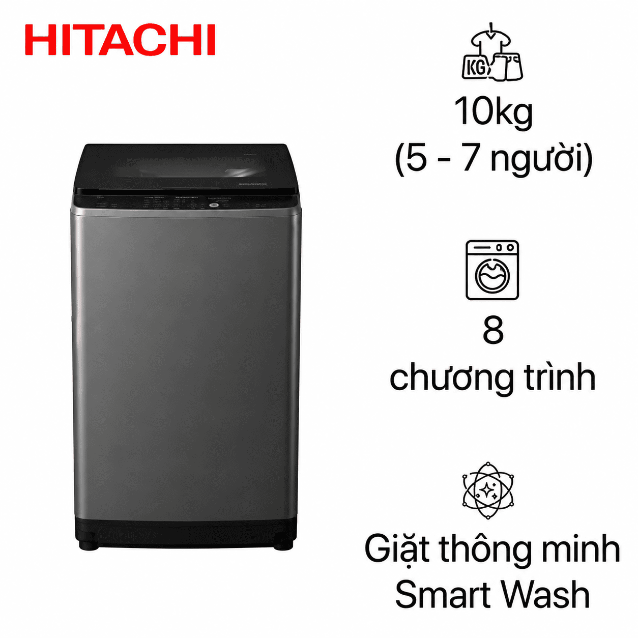 Máy giặt cửa trên Hitachi LTL10MV00 GG Inverter 10Kg - Smart Wash, Air Jet Dry, Động cơ truyền động trực tiếp