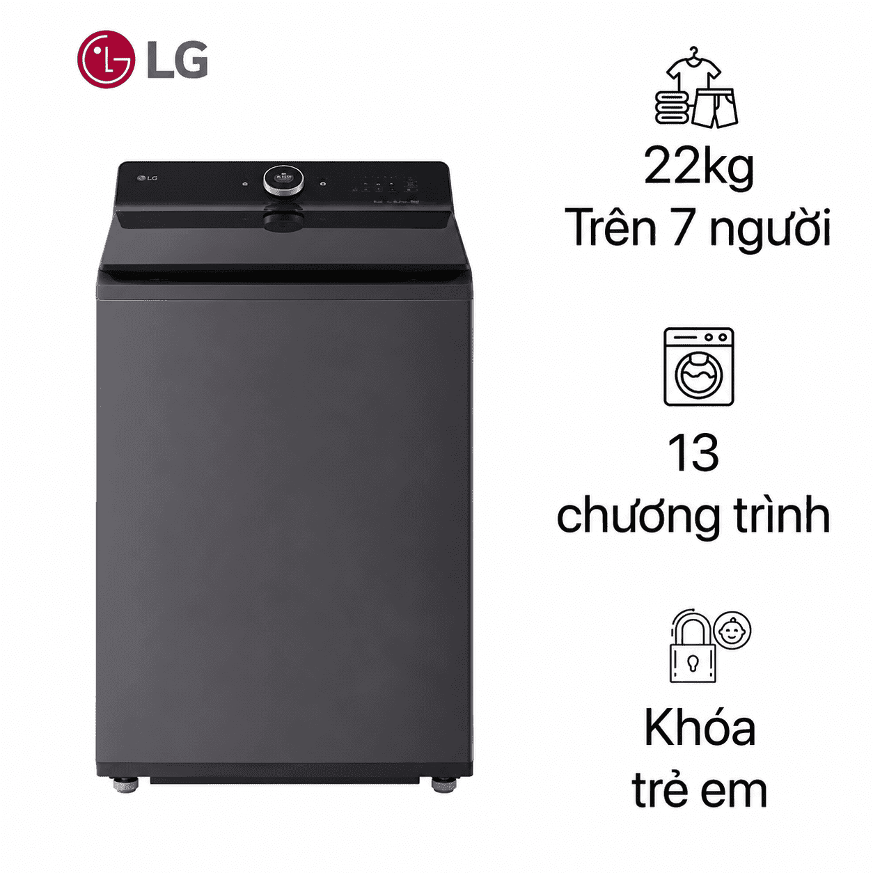 Máy giặt cửa trên LG Inverter 22Kg T2522AX7G - AI DD, TurboWash3D, Smart Motion
