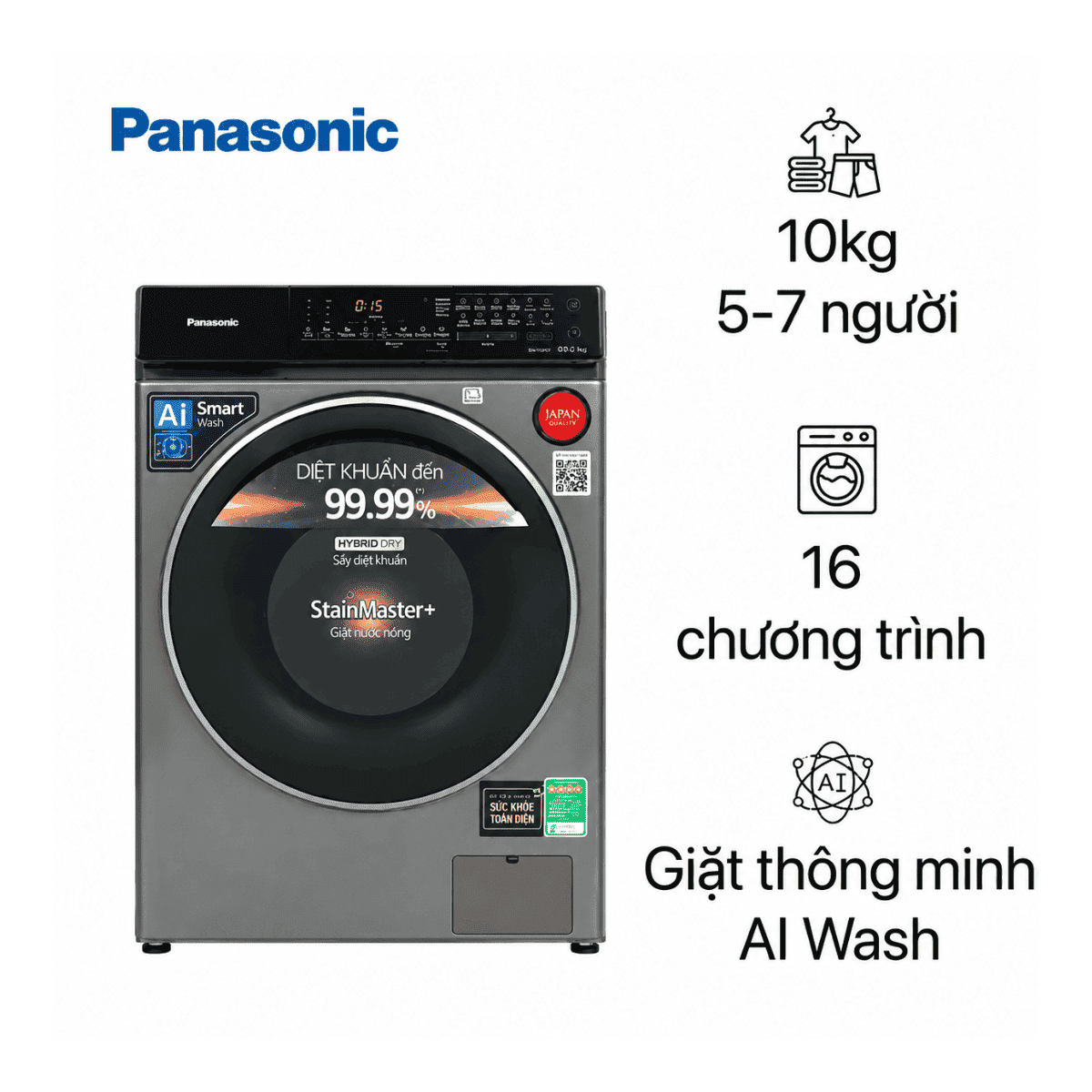 Máy giặt sấy Panasonic Inverter Giặt 10Kg - Sấy 6Kg NA-S106FC1LV Chính Hãng