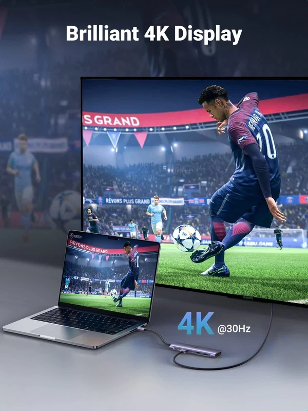 Hub chuyển đổi Type-C 7 cổng Ugreen 15214, 2xUSB-A 3.0 +USB-C+HDMI 4K@30Hz + PD 100W