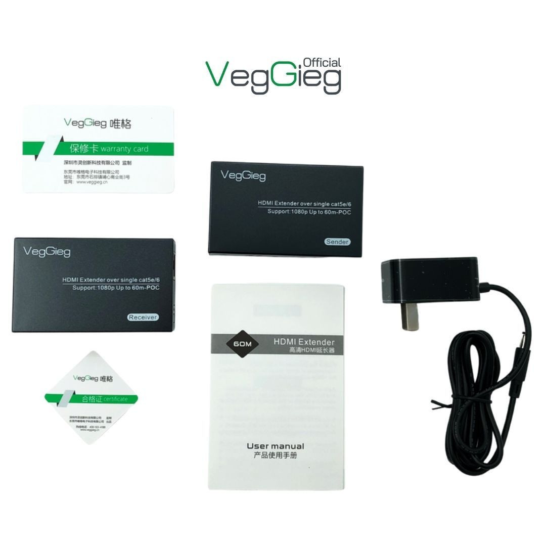 Bộ khuyếch đại tín hiệu HDMI qua lan 60M VEGGIEG (HDTV Network Extender)