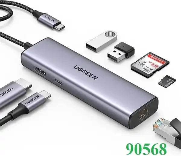 Thiết bị mở rộng Type-C 7 in 1 Sang HDMI 4K@30HZ + USB 3.0*2 + SD/TF + PD 100W Ugreen 90568 cao cấp