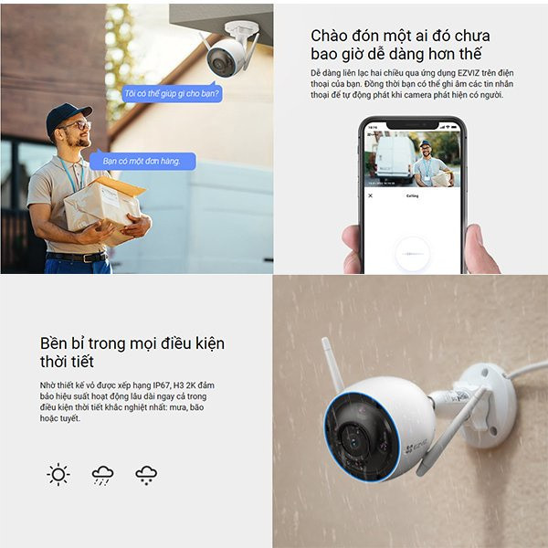 Camera WiFi thông minh ngoài trời EZVIZ H3 2K