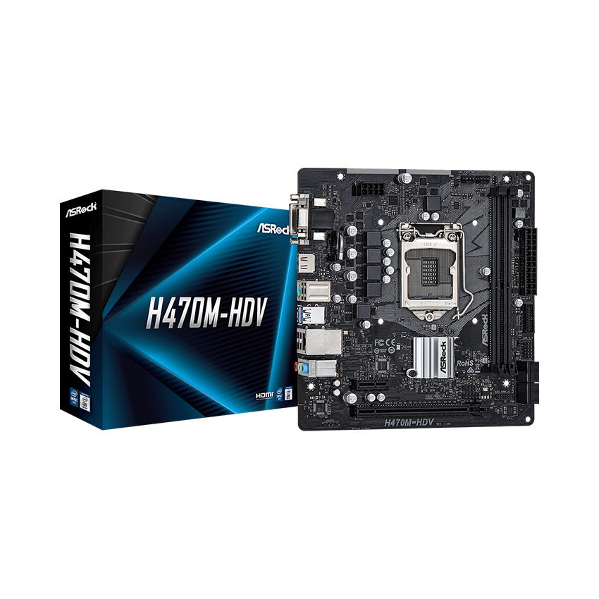 Mainboard ASROCK H470M-HDV (Intel H470, Socket 1200, m-ATX, 2 khe Ram DDR4)