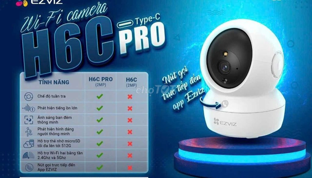 Camera Wifi Ezviz H6C Pro 5MP (Đàm thoại 2 chiều, xoay 360 độ, gọi điện qua app, đêm full màu)